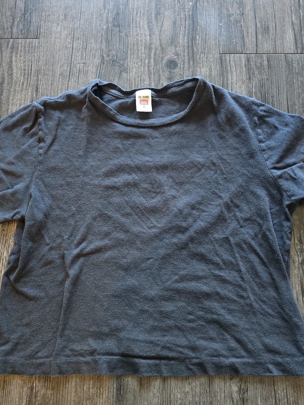 RE/DONE Hanes Women’s Black 100% Cotton Knit Crew Neck Short Sleeve Crop Tee XS